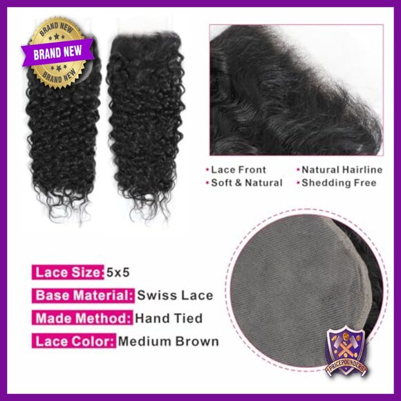 Water Wave Human Hair Bundles with 5x5 HD Lace Closure 12A Brazilian